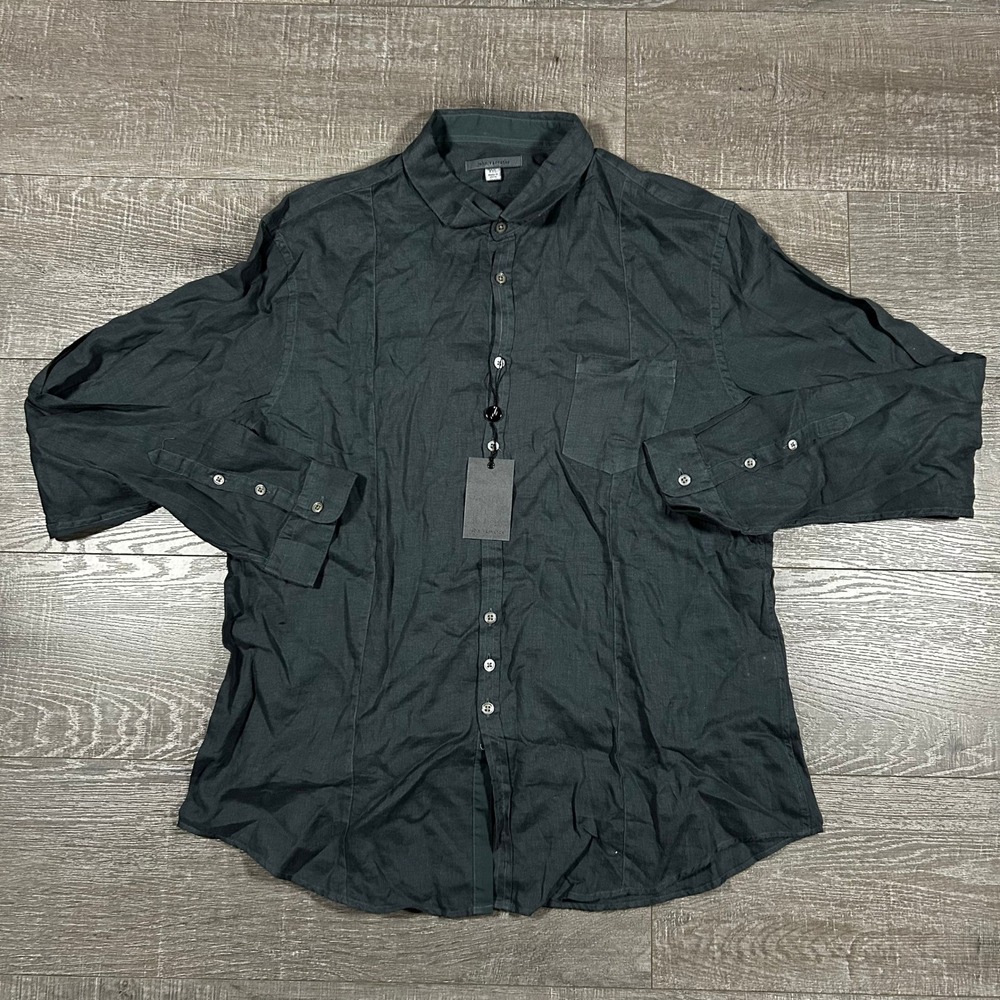 John Varvatos Mens XXL Coal Grey 100% Linen Slim Fit Button Down Shirt